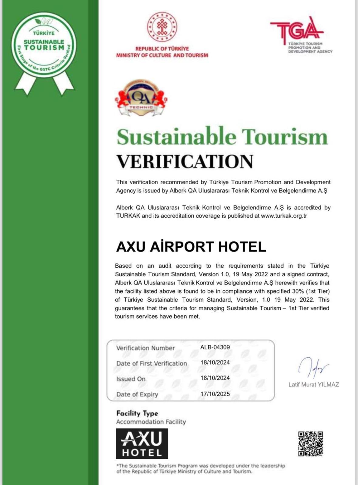 Axu Airport Hotel Arnavutkoy Ngoại thất bức ảnh A certificate of the TURQA